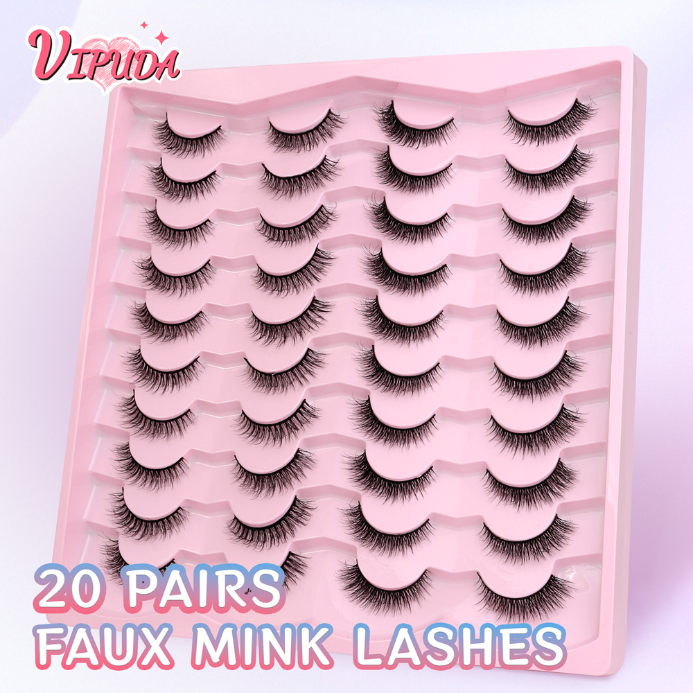 20 Pairs 3D Wispy Lashes အတုမျက်တောင် Faux Mink မျက်တောင်