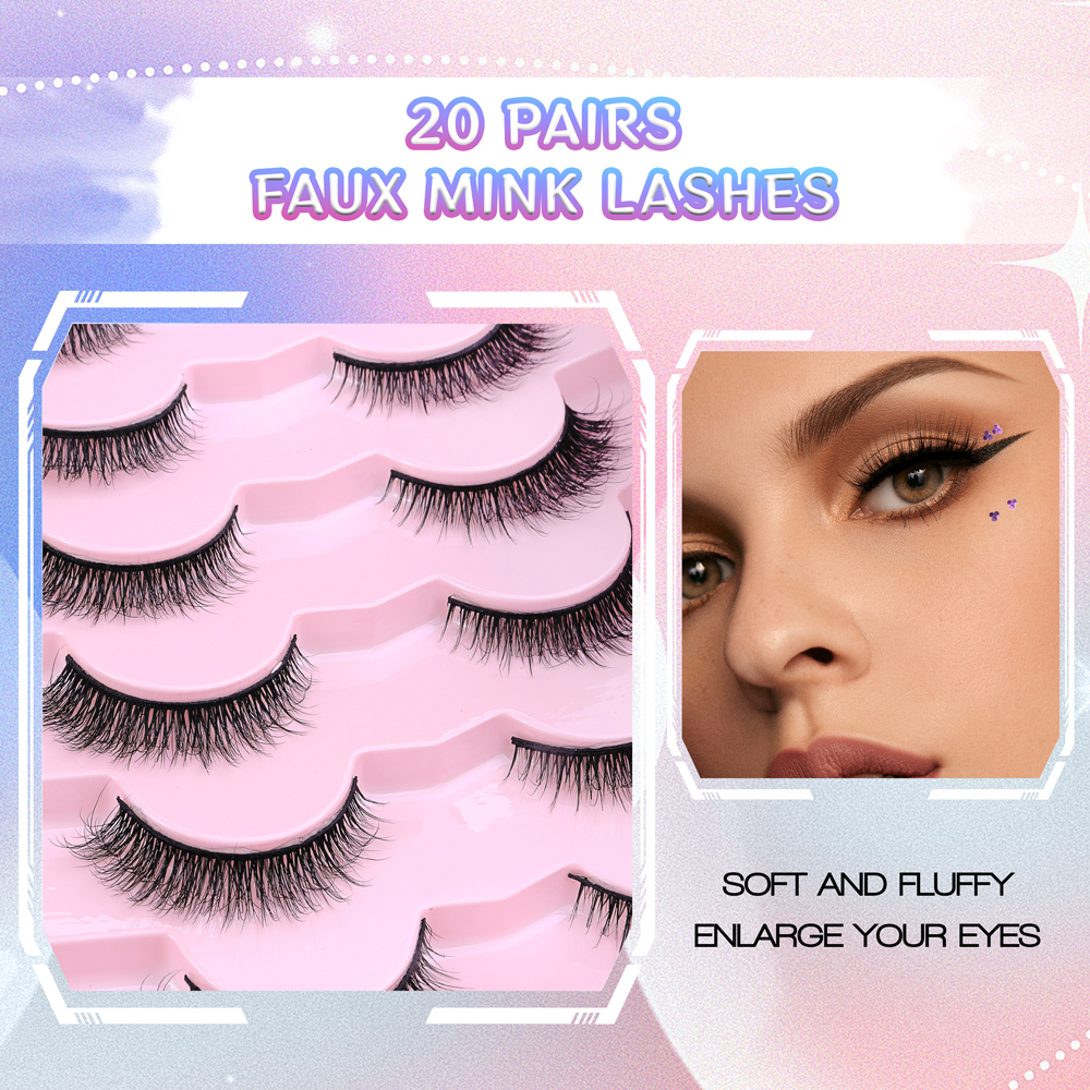 20 Pairs 3D Wispy Lashes အတုမျက်တောင် Faux Mink မျက်တောင်