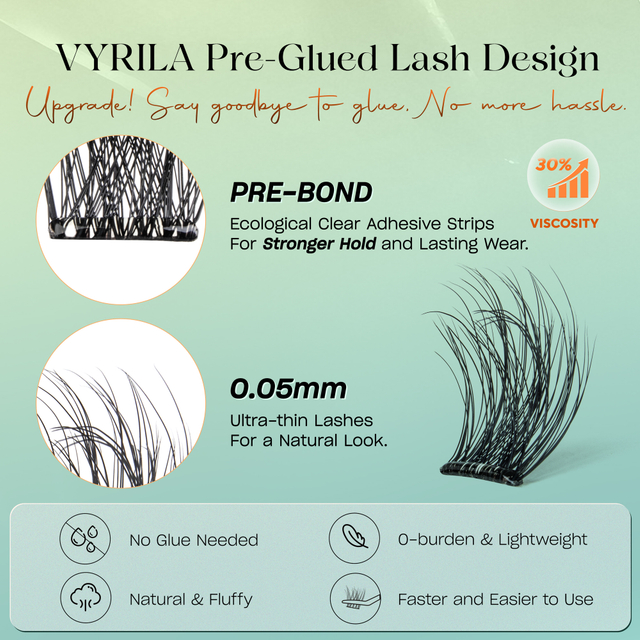 VYRILA ինքնասոսնձվող թարթիչների կլաստերներ առանց սոսինձի անհրաժեշտության DIY թարթիչների երկարացումներ Pre Glued-Muse