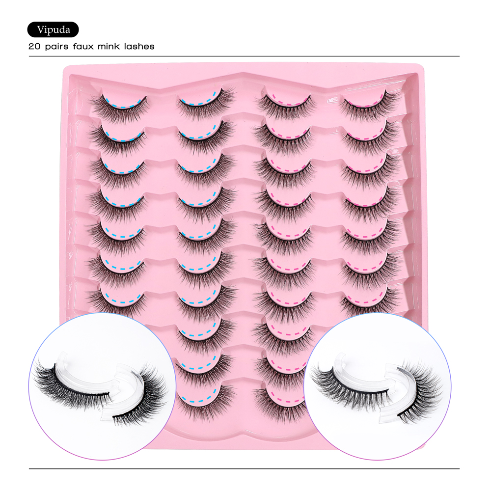 20 Pairs 3D Wispy Lashes အတုမျက်တောင် Faux Mink မျက်တောင်