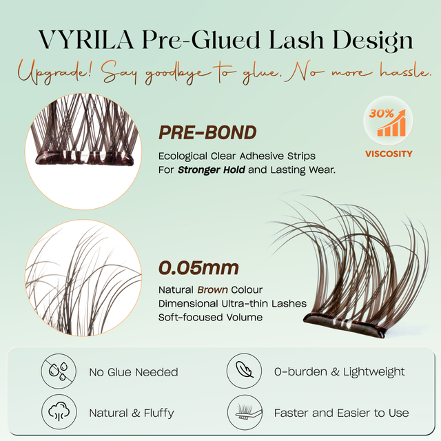 VYRILA 자체 접착 래쉬 클러스터 브라운 컬러 래쉬 클러스터 접착제 필요 없음 DIY 속눈썹 연장 Pre Glued-Joy