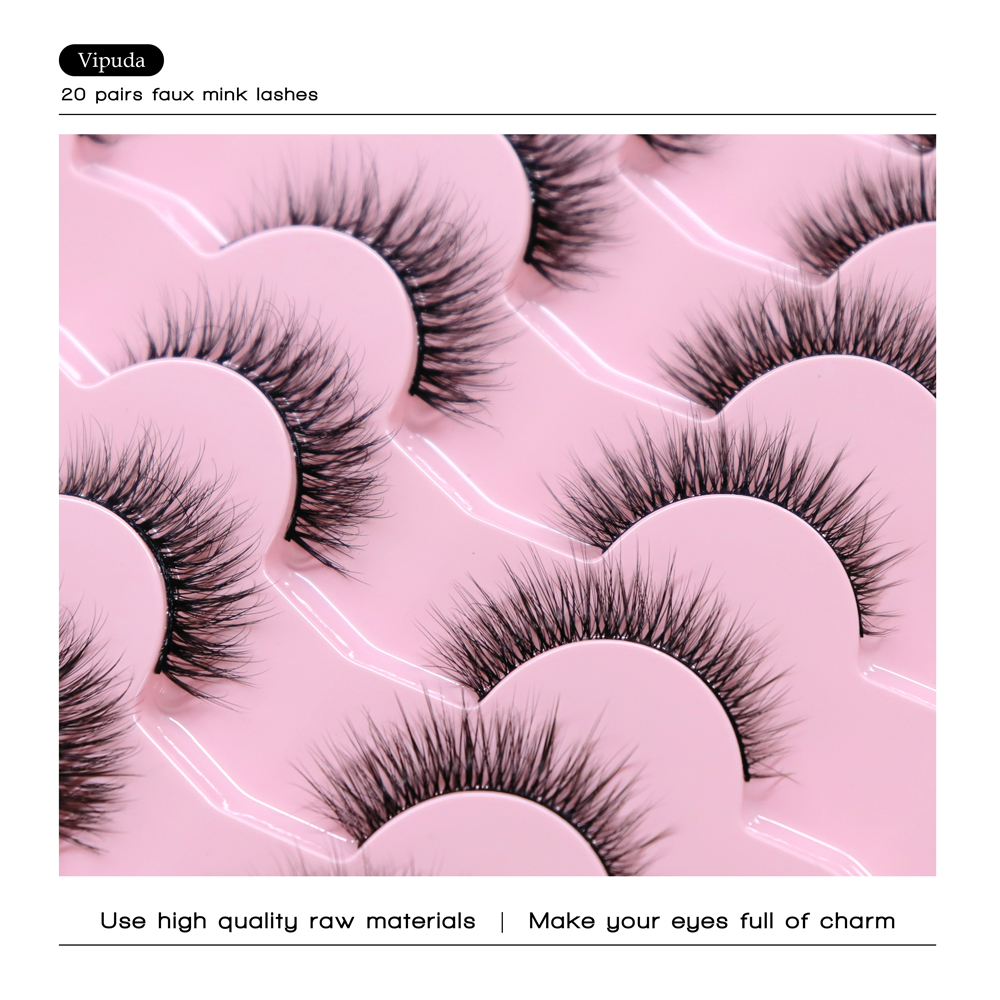 20 Pairs 3D Wispy Lashes အတုမျက်တောင် Faux Mink မျက်တောင်