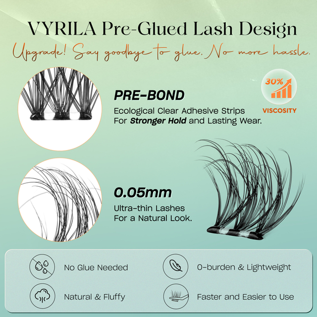 VYRILA Kelompok Bulu Mata Berperekat Tanpa Perlu Lem Ekstensi Bulu Mata DIY yang Sudah Direkatkan Jiwa